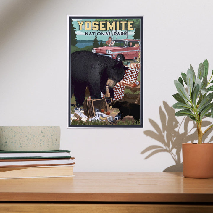 Yosemite National Park, California, Bear and Picnic Scene, Art & Giclee Prints Art Lantern Press 