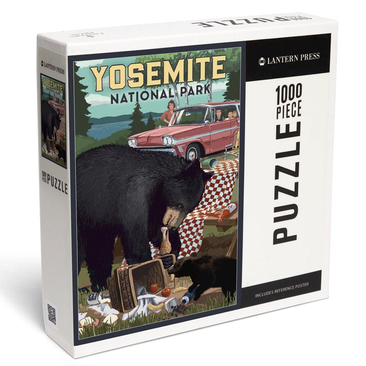 Yosemite National Park, California, Bear and Picnic Scene, Jigsaw Puzzle Puzzle Lantern Press 
