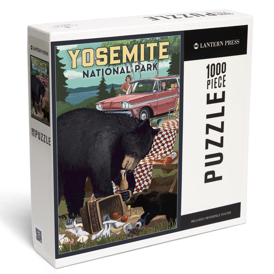 Yosemite National Park, California, Bear and Picnic Scene, Jigsaw Puzzle Puzzle Lantern Press 