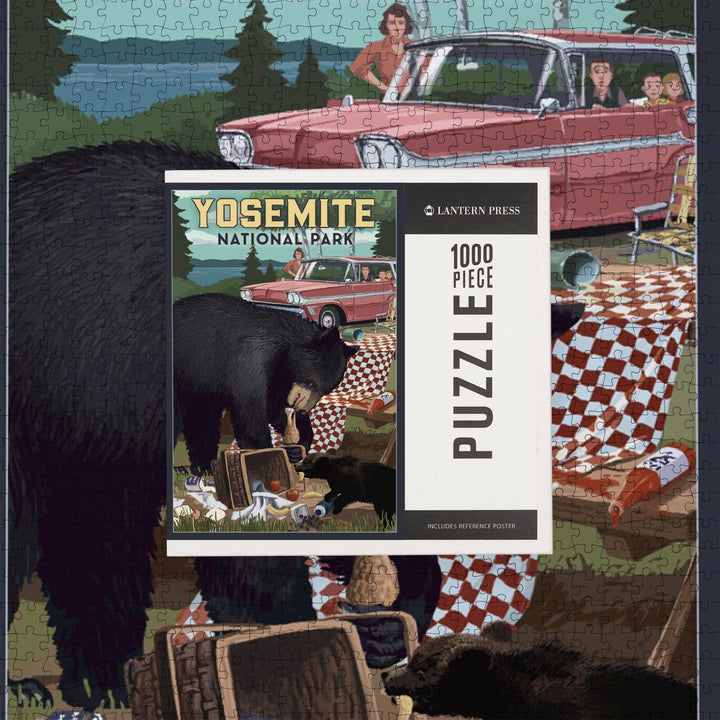 Yosemite National Park, California, Bear and Picnic Scene, Jigsaw Puzzle Puzzle Lantern Press 