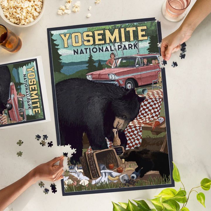 Yosemite National Park, California, Bear and Picnic Scene, Jigsaw Puzzle Puzzle Lantern Press 