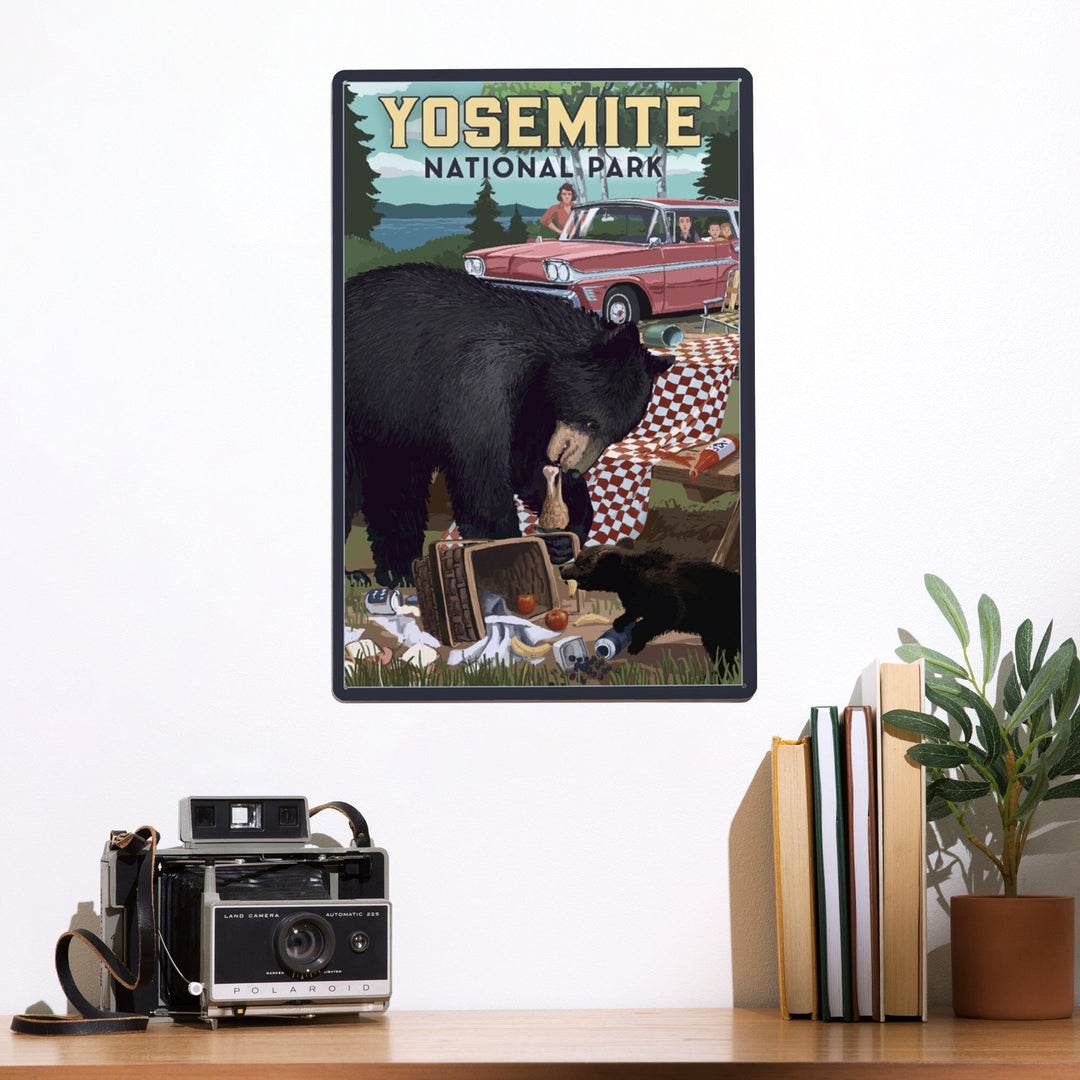 Yosemite National Park, California, Bear and Picnic Scene, Metal Signs Metal Lantern Press 