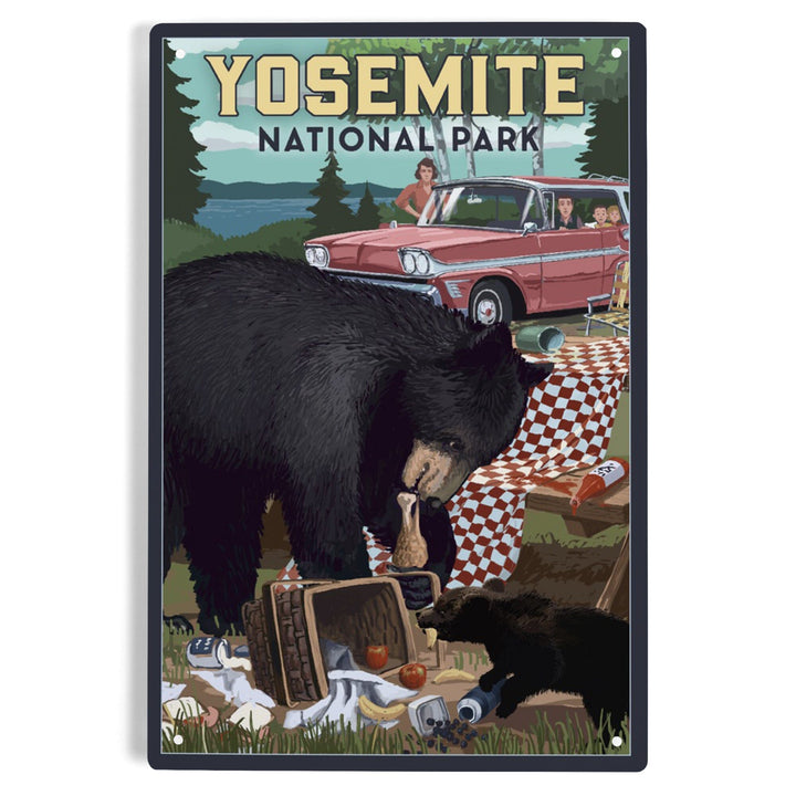 Yosemite National Park, California, Bear and Picnic Scene, Metal Signs Metal Lantern Press 