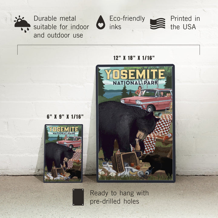 Yosemite National Park, California, Bear and Picnic Scene, Metal Signs Metal Lantern Press 
