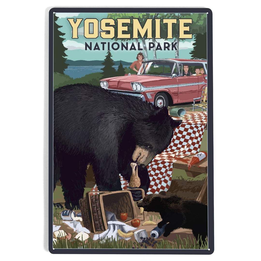 Yosemite National Park, California, Bear and Picnic Scene, Metal Signs Metal Lantern Press 