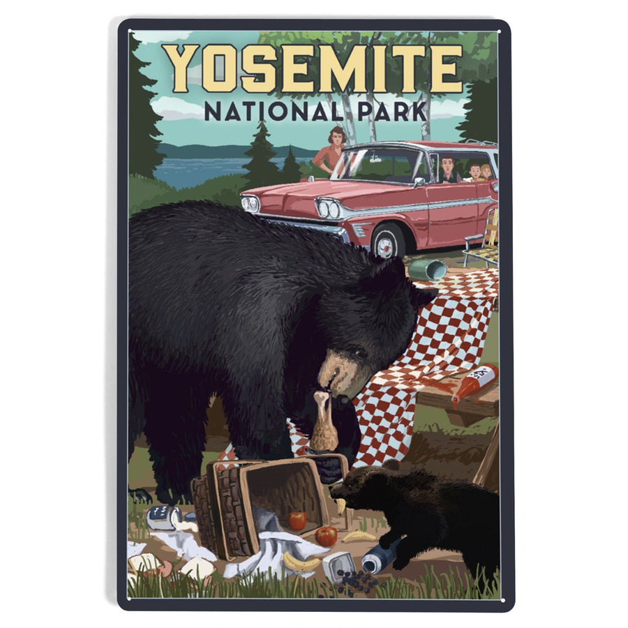 Yosemite National Park, California, Bear and Picnic Scene, Metal Signs Metal Lantern Press 
