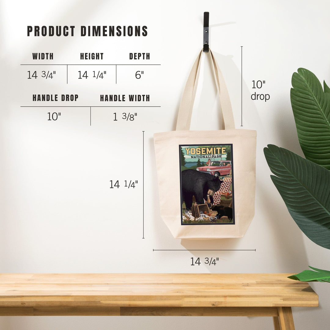 Yosemite National Park, California, Bear and Picnic Scene, Tote Bag Totes Lantern Press 