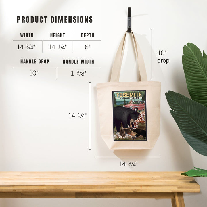 Yosemite National Park, California, Bear and Picnic Scene, Tote Bag Totes Lantern Press 