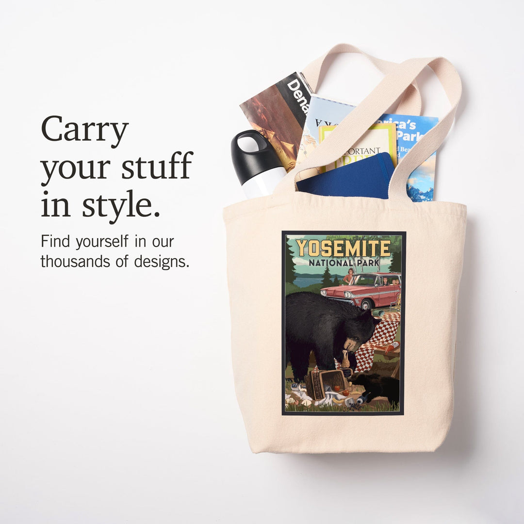 Yosemite National Park, California, Bear and Picnic Scene, Tote Bag Totes Lantern Press 