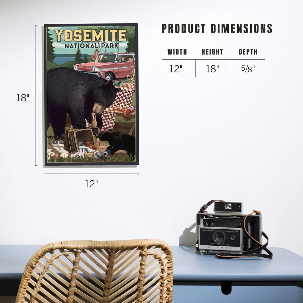 Yosemite National Park, California, Bear and Picnic Scene, Wood Signs and Postcards Wood Lantern Press 