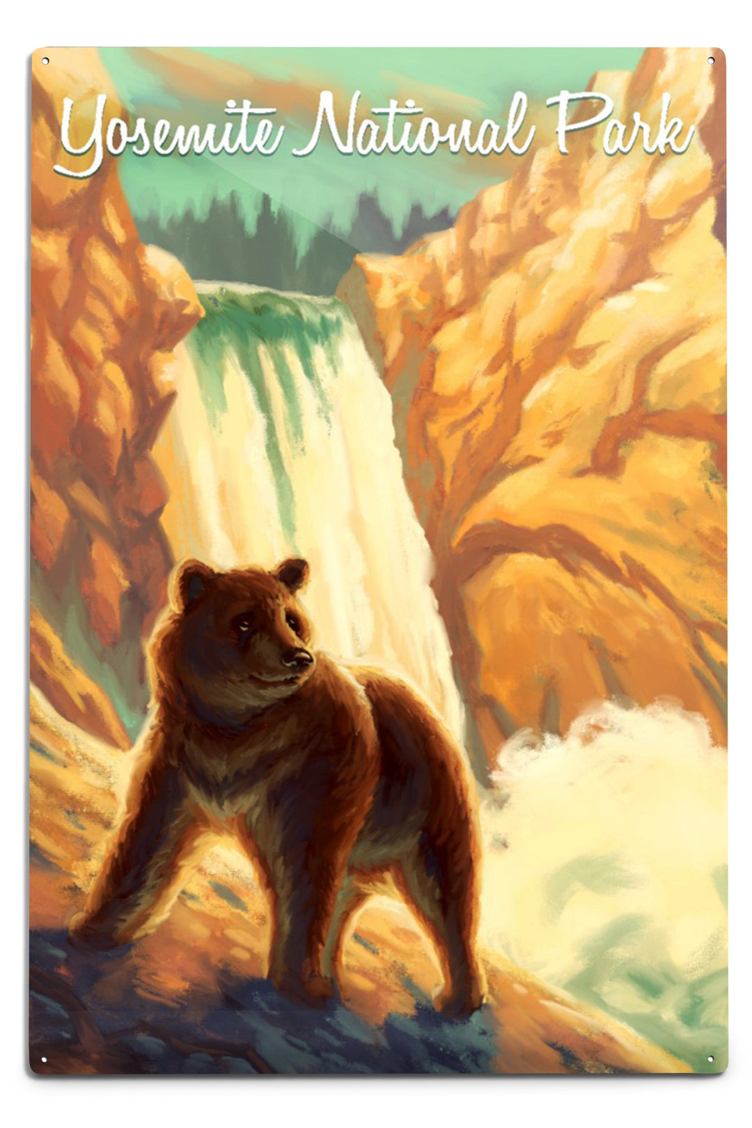 Yosemite National Park, California, Bear, Falls, Oil Painting, Metal Signs Metal Lantern Press 12x18 Metal Sign 