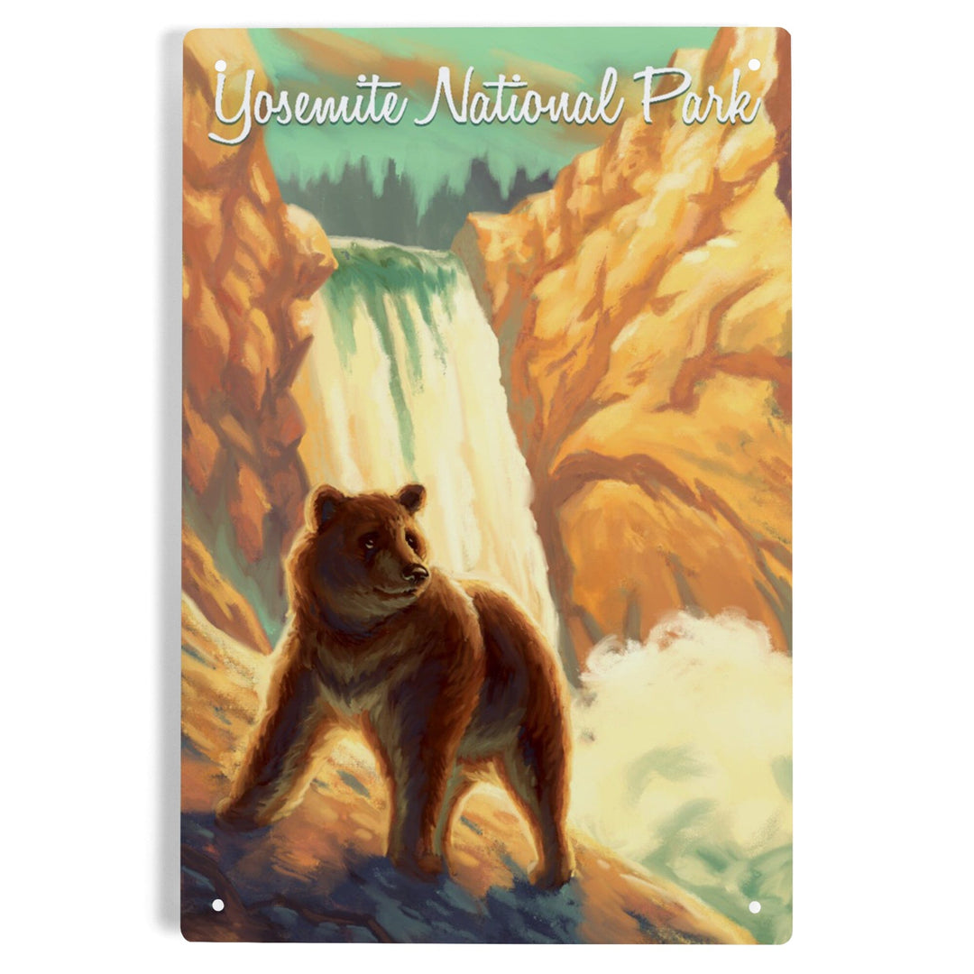 Yosemite National Park, California, Bear, Falls, Oil Painting, Metal Signs Metal Lantern Press 