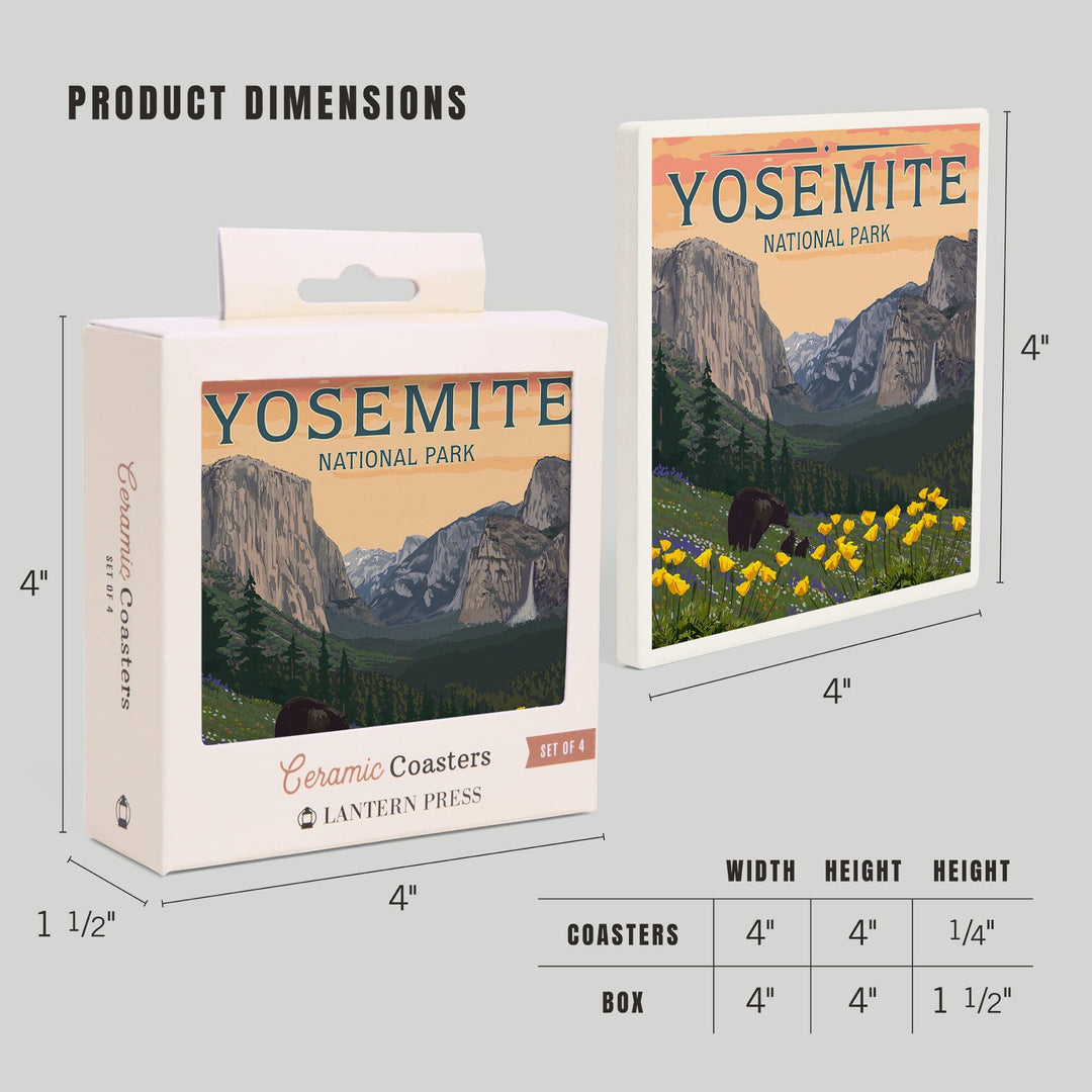 Yosemite National Park, California, Bears and Spring Flowers Poppies, Coasters Coasters Lantern Press 