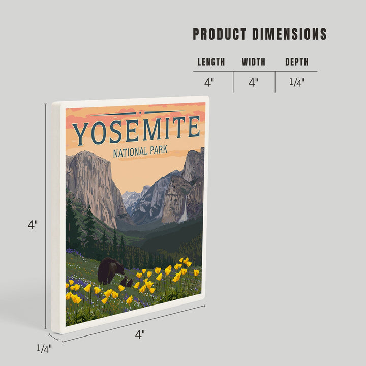 Yosemite National Park, California, Bears and Spring Flowers Poppies, Coasters Coasters Lantern Press 