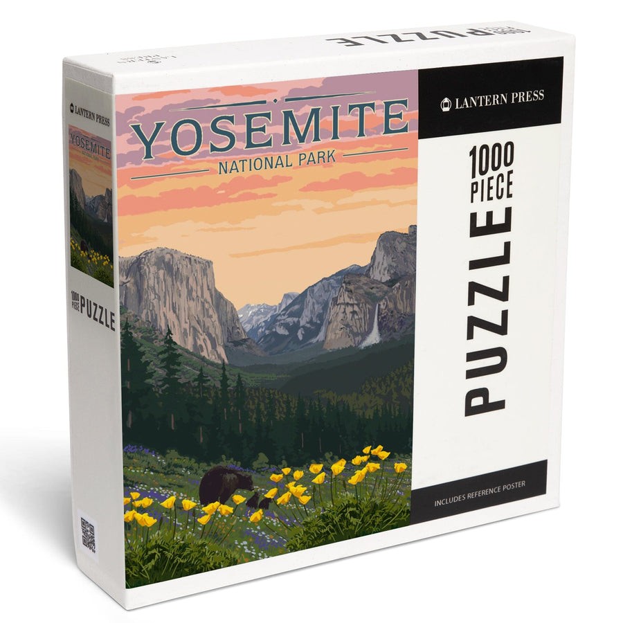 Yosemite National Park, California, Bears and Spring Flowers Poppies, Jigsaw Puzzle Puzzle Lantern Press 