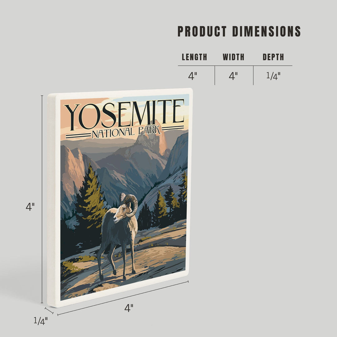 Yosemite National Park, California, Big Horn Sheep, Coasters Coasters Lantern Press 