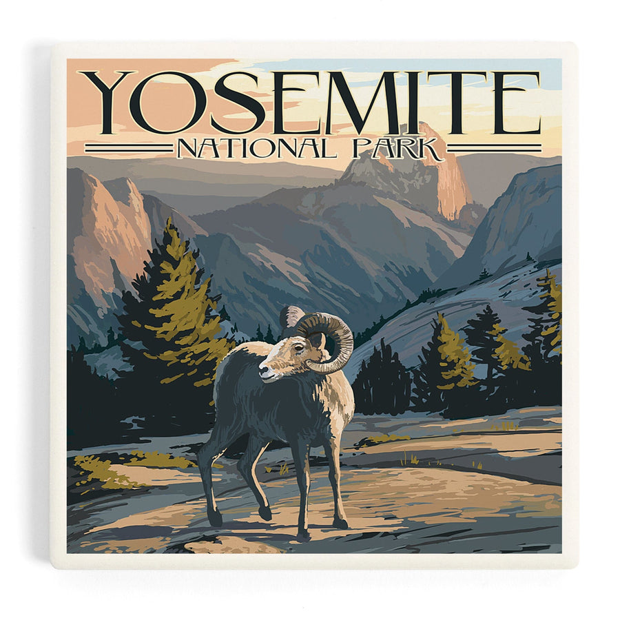 Yosemite National Park, California, Big Horn Sheep, Coasters Coasters Lantern Press 