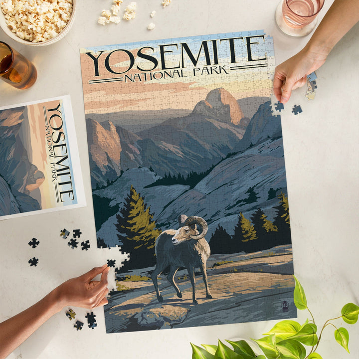 Yosemite National Park, California, Big Horn Sheep, Jigsaw Puzzle Puzzle Lantern Press 