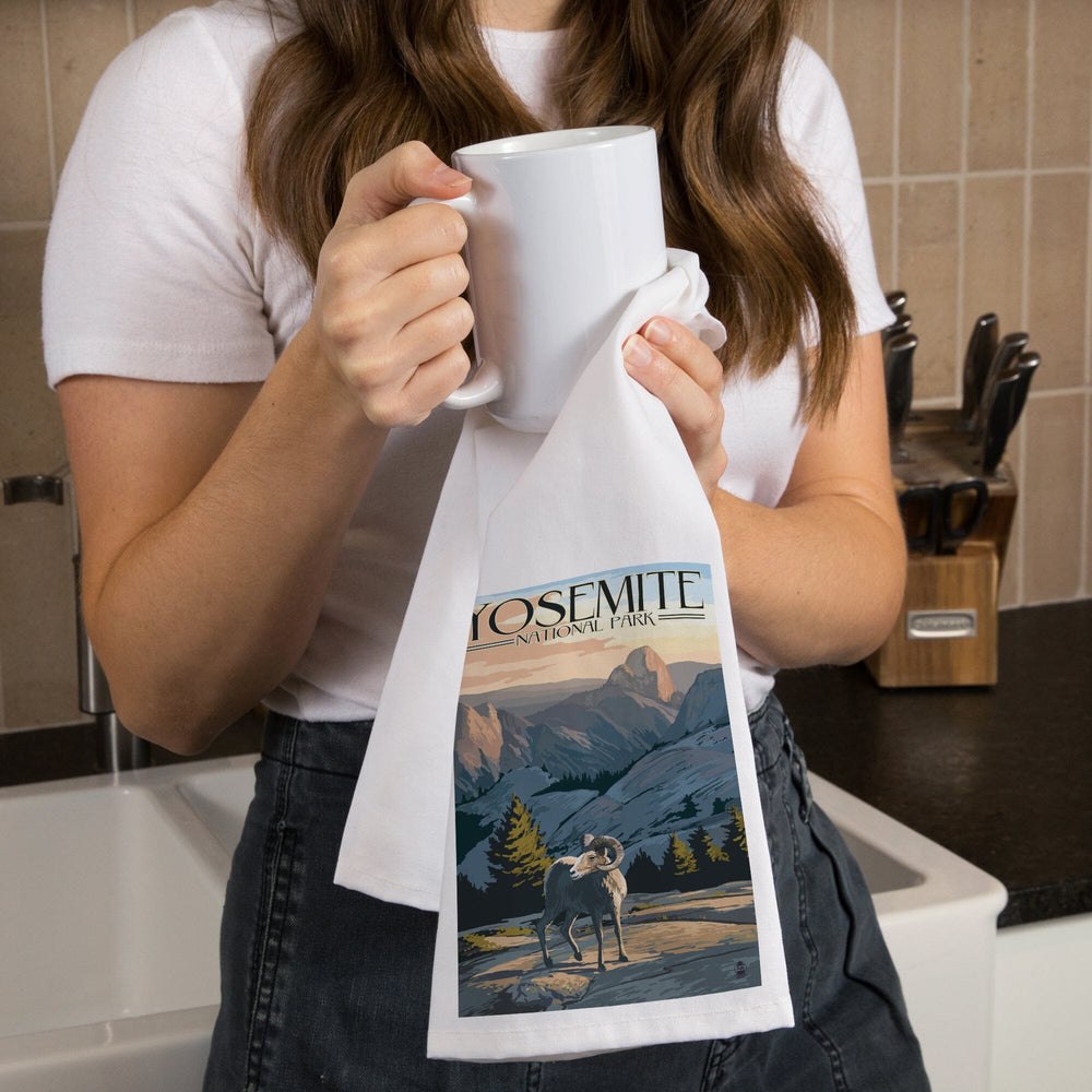 Yosemite National Park, California, Big Horn Sheep, Organic Cotton Kitchen Tea Towels Kitchen Lantern Press 