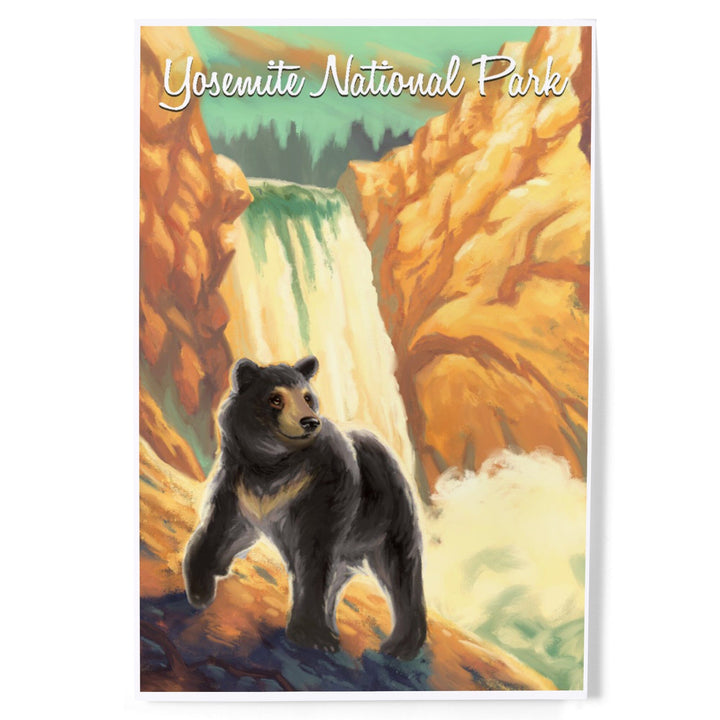 Yosemite National Park, California, Black Bear, Falls, Oil Painting, Art & Giclee Prints Art Lantern Press 8 x 12 Art Print 