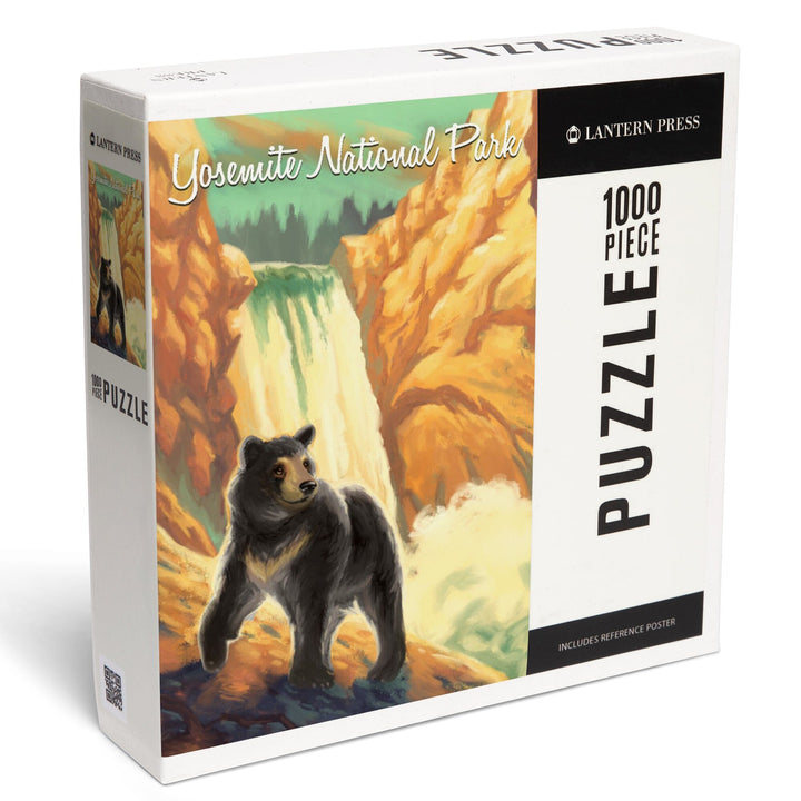 Yosemite National Park, California, Black Bear, Falls, Oil Painting, Jigsaw Puzzle Puzzle Lantern Press 