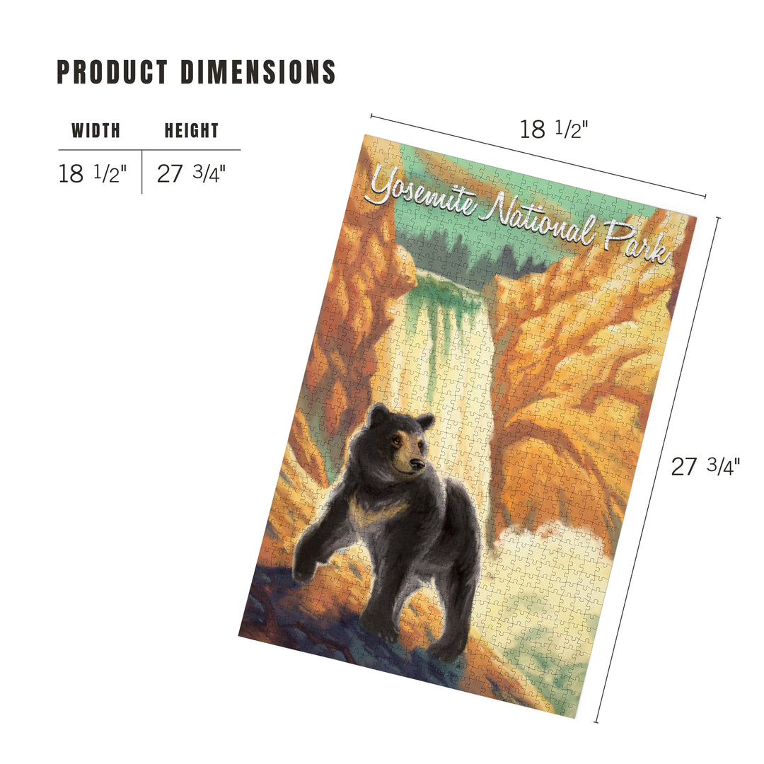 Yosemite National Park, California, Black Bear, Falls, Oil Painting, Jigsaw Puzzle Puzzle Lantern Press 