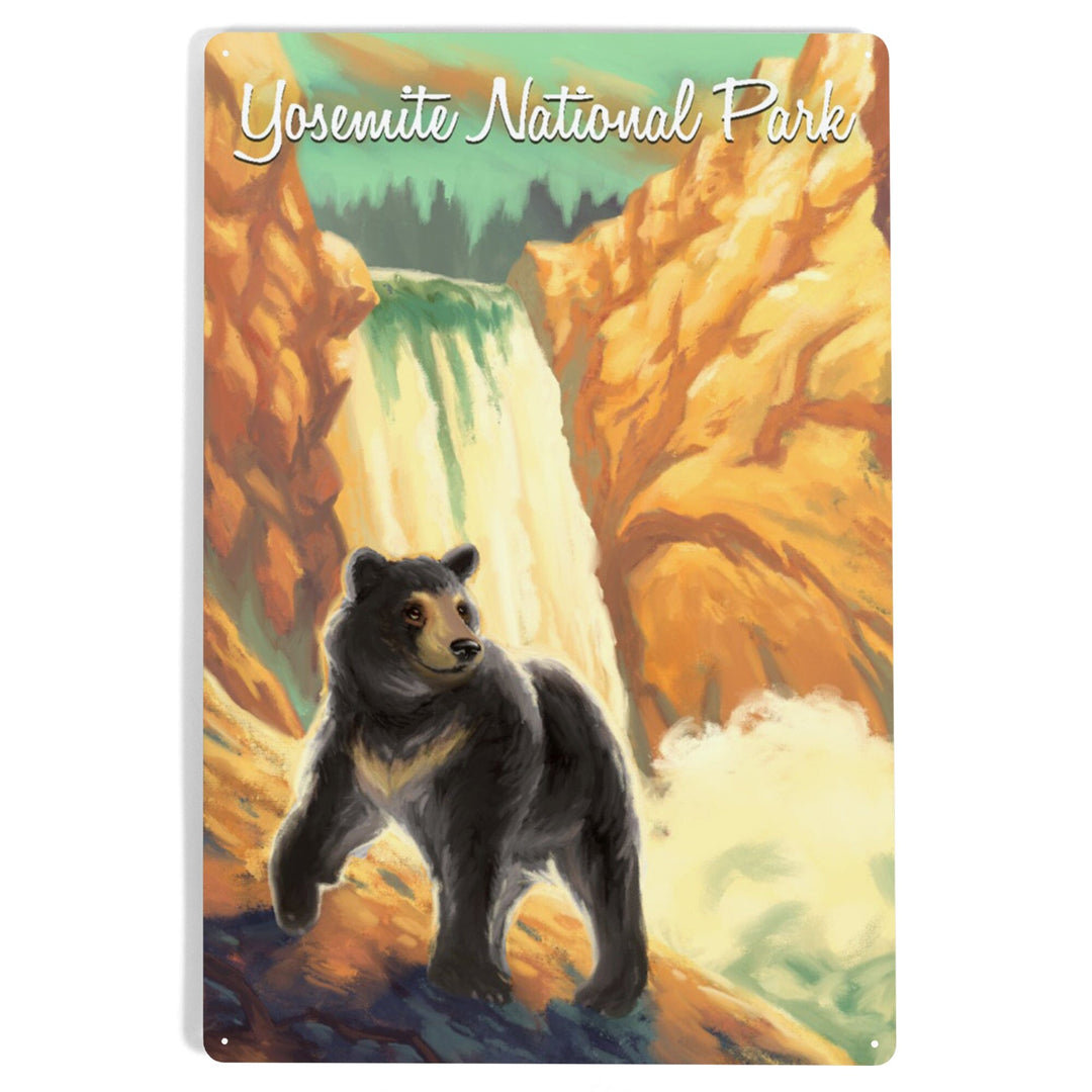 Yosemite National Park, California, Black Bear, Falls, Oil Painting, Metal Signs Metal Lantern Press 