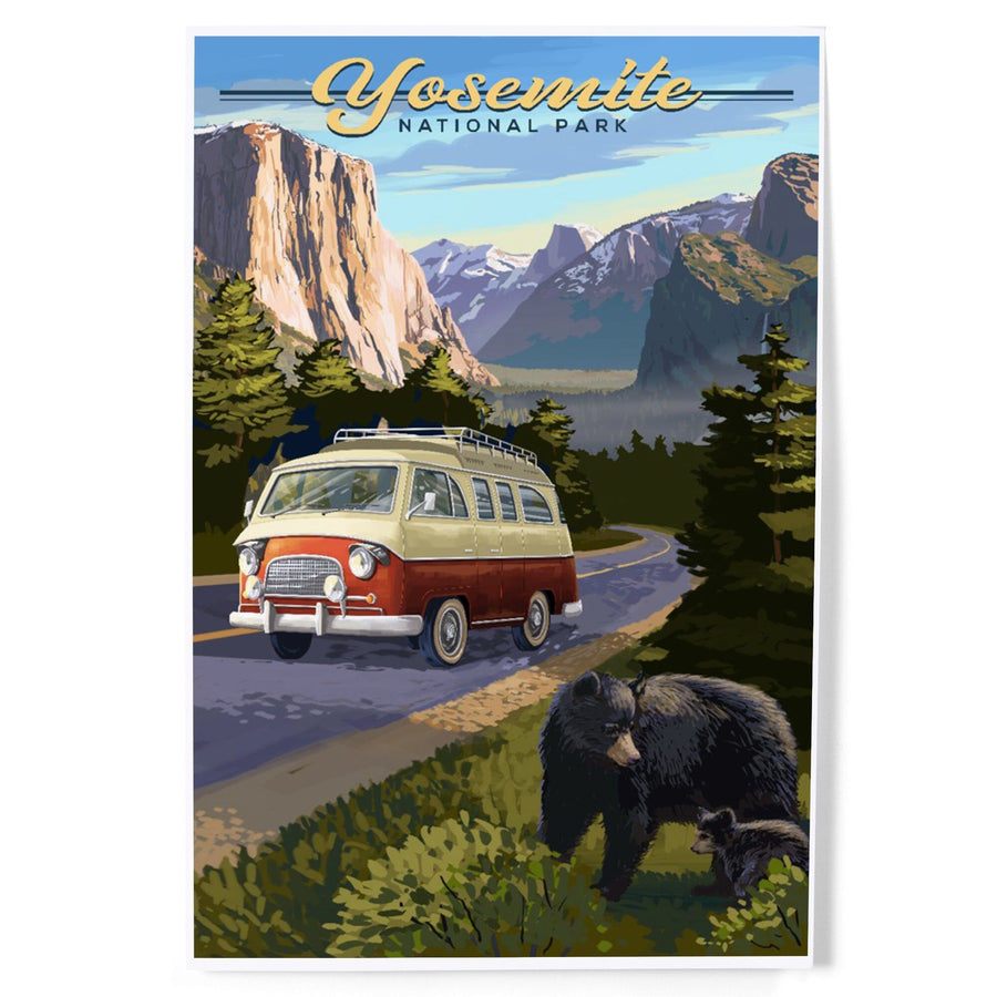 Yosemite National Park, California, Camper Van and Wildlife, Art & Giclee Prints Art Lantern Press 