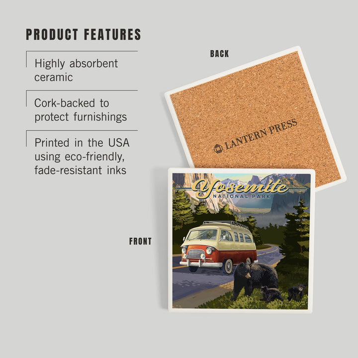 Yosemite National Park, California, Camper Van and Wildlife, Coasters Coasters Lantern Press 