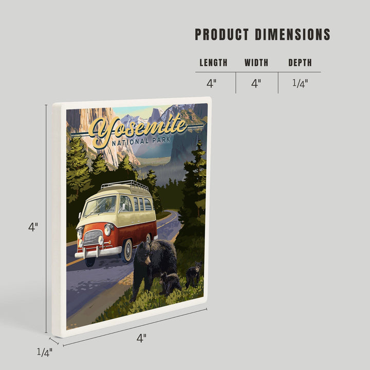 Yosemite National Park, California, Camper Van and Wildlife, Coasters Coasters Lantern Press 