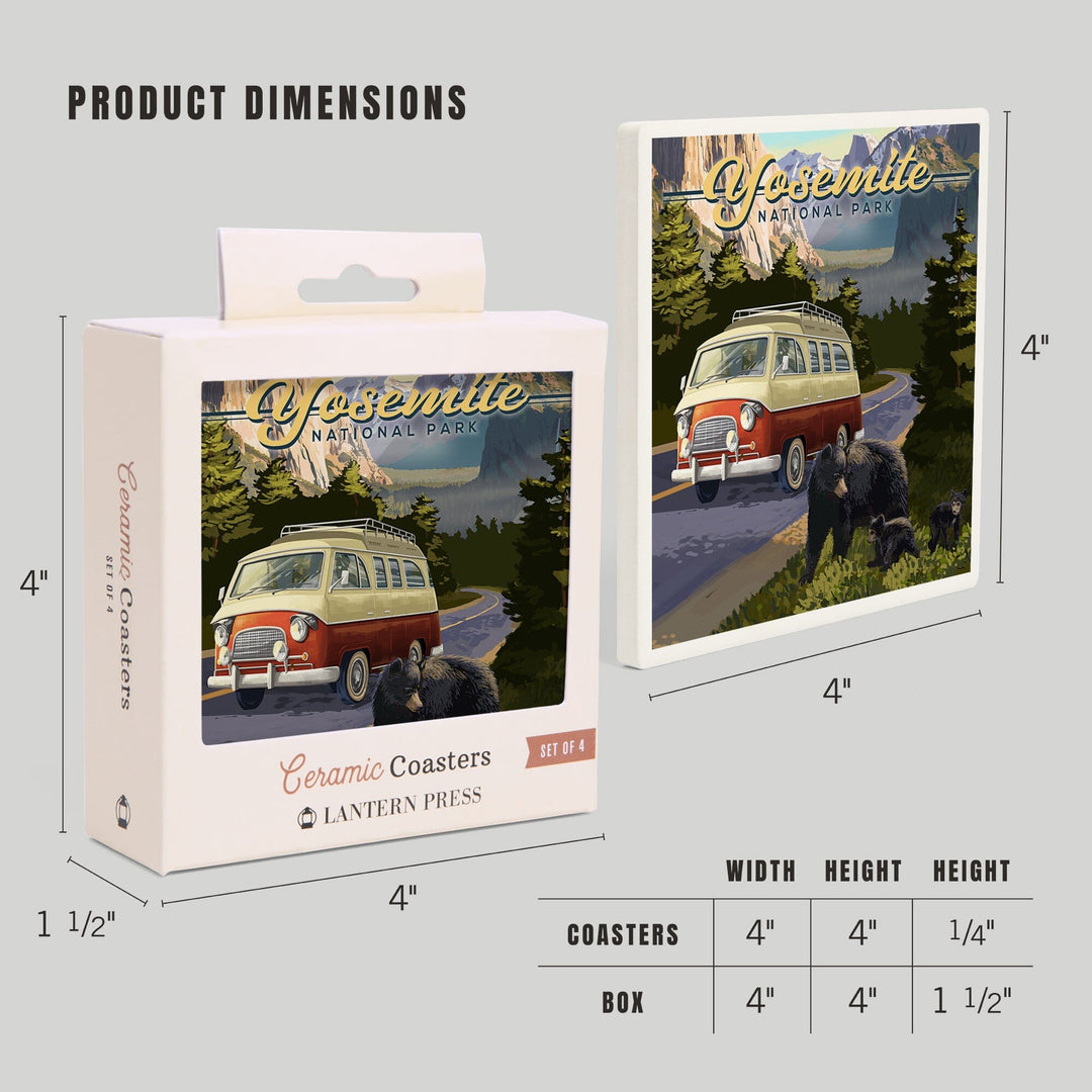 Yosemite National Park, California, Camper Van and Wildlife, Coasters Coasters Lantern Press 