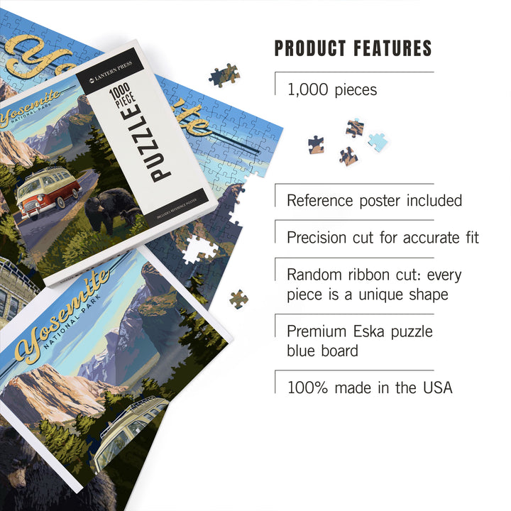 Yosemite National Park, California, Camper Van and Wildlife, Jigsaw Puzzle Puzzle Lantern Press 