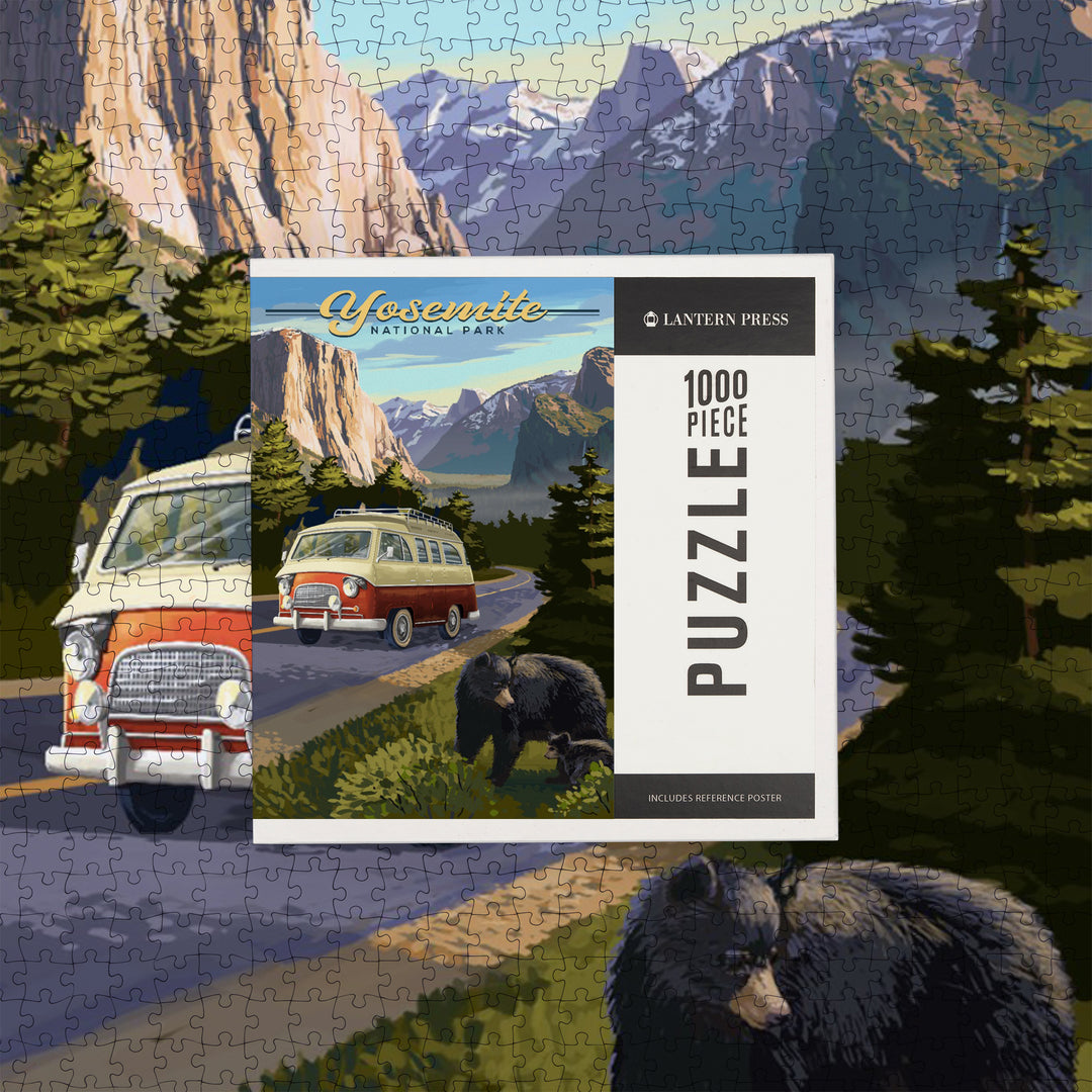 Yosemite National Park, California, Camper Van and Wildlife, Jigsaw Puzzle Puzzle Lantern Press 