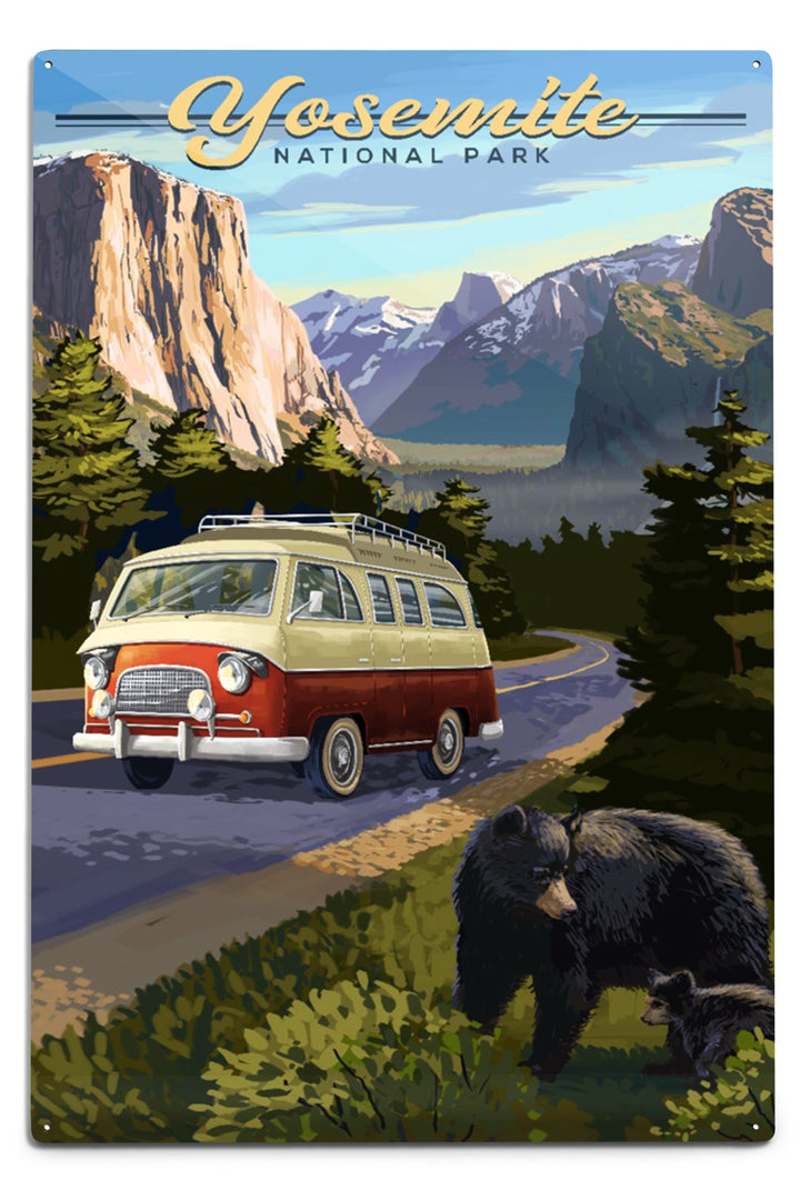 Yosemite National Park, California, Camper Van and Wildlife, Metal Signs Metal Lantern Press 12x18 Metal Sign 