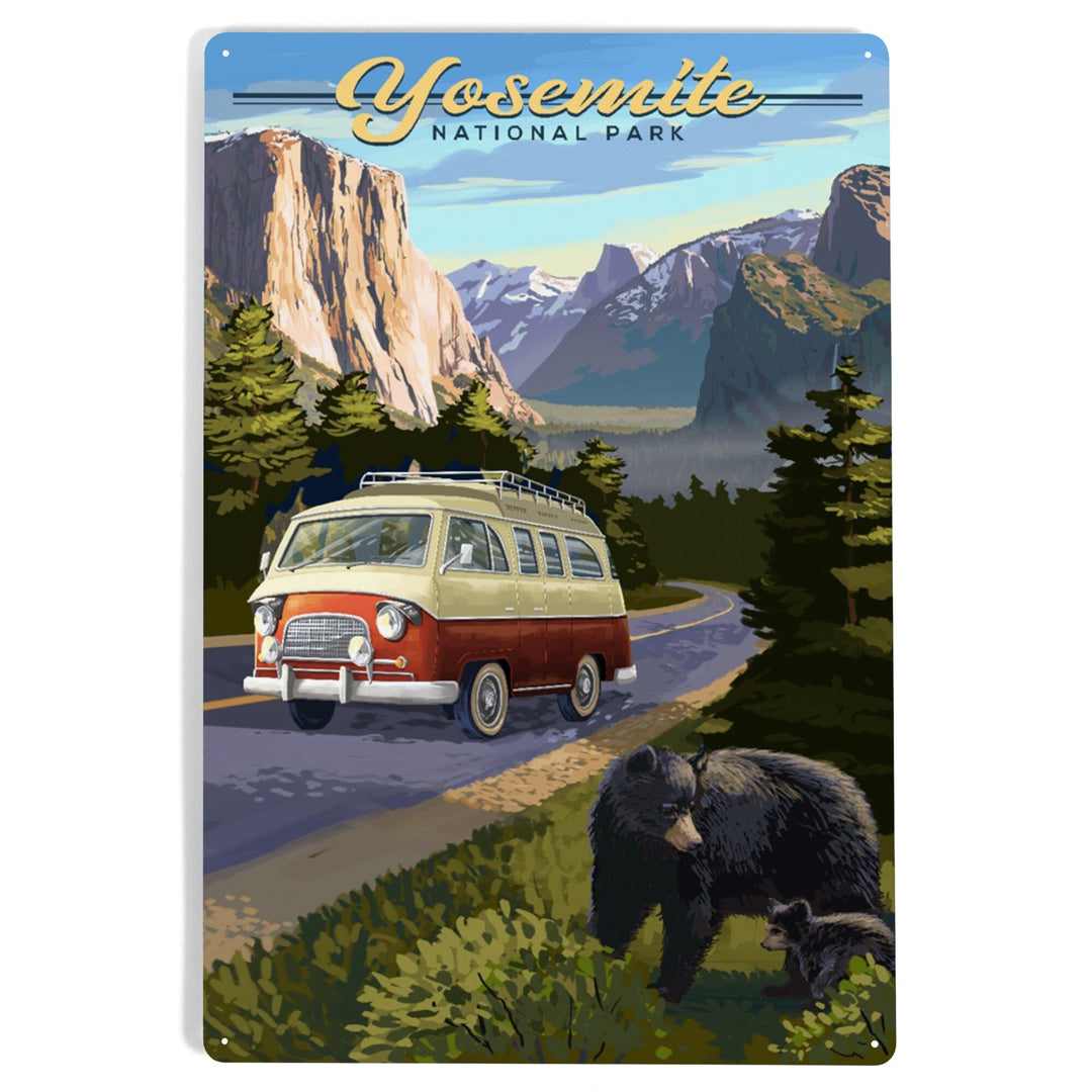 Yosemite National Park, California, Camper Van and Wildlife, Metal Signs Metal Lantern Press 