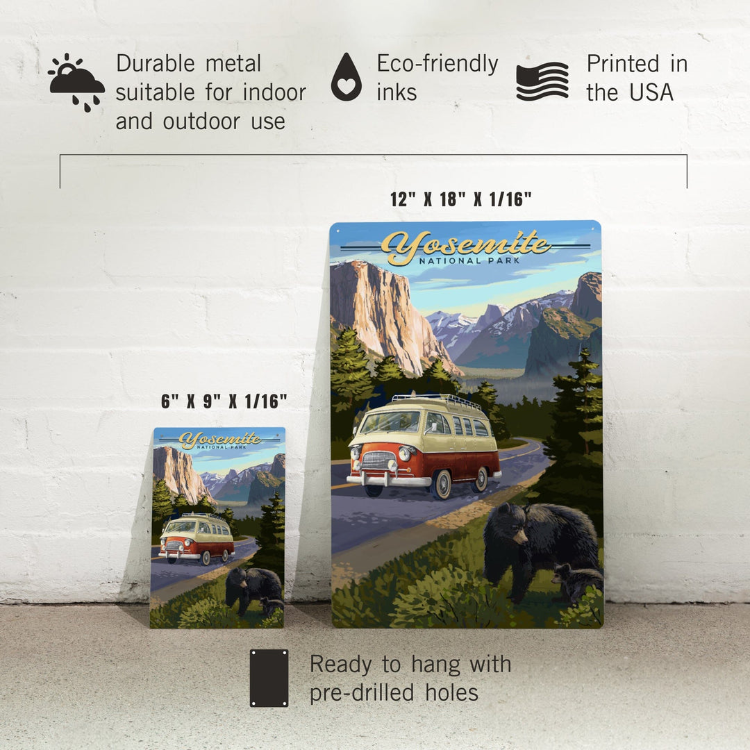 Yosemite National Park, California, Camper Van and Wildlife, Metal Signs Metal Lantern Press 