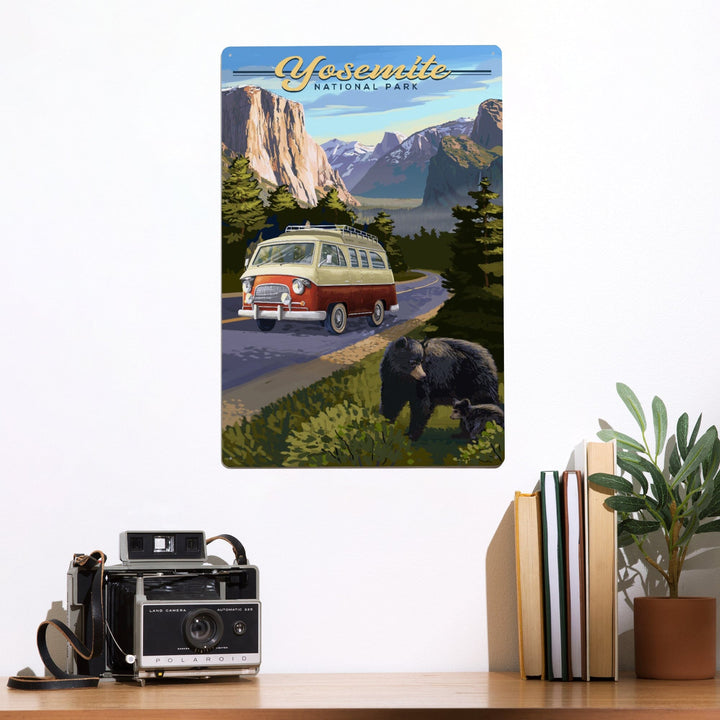 Yosemite National Park, California, Camper Van and Wildlife, Metal Signs Metal Lantern Press 