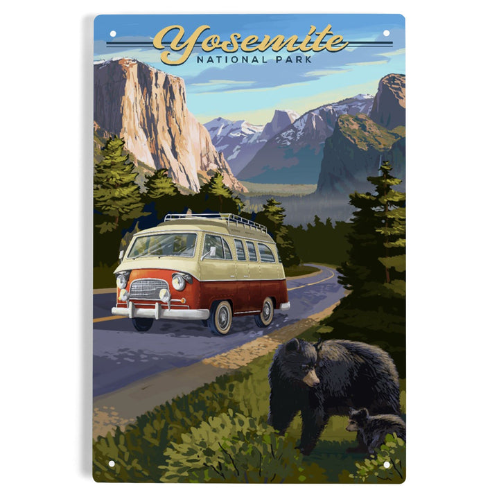 Yosemite National Park, California, Camper Van and Wildlife, Metal Signs Metal Lantern Press 