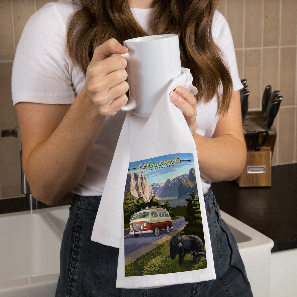 Yosemite National Park, California, Camper Van and Wildlife, Organic Cotton Kitchen Tea Towels Kitchen Lantern Press 
