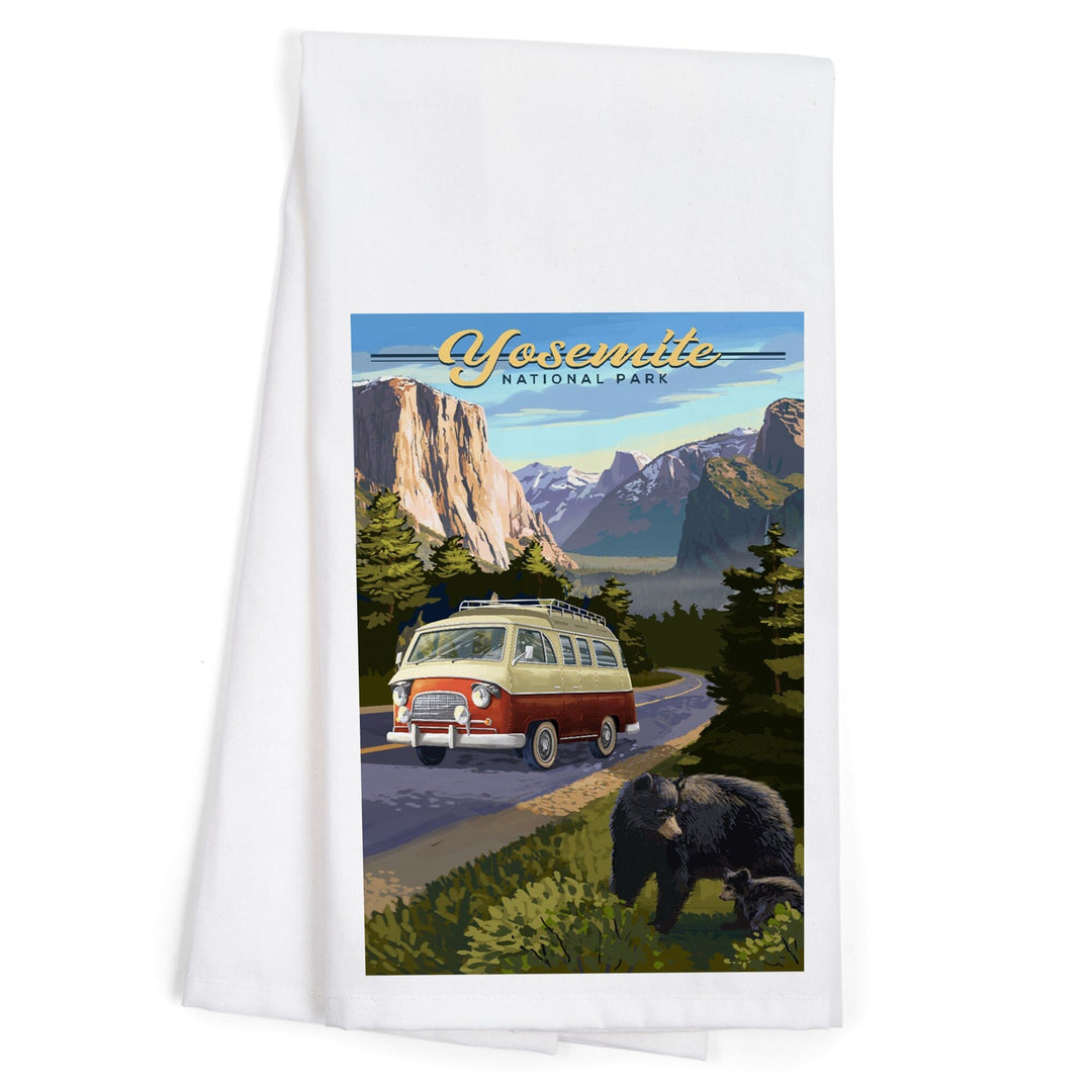 Yosemite National Park, California, Camper Van and Wildlife, Organic Cotton Kitchen Tea Towels Kitchen Lantern Press 