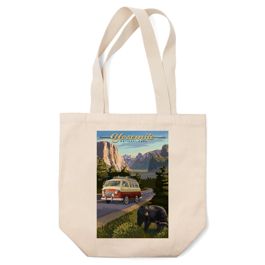 Yosemite National Park, California, Camper Van & Wildlife, Lantern Press Artwork, Tote Bag Totes Lantern Press 