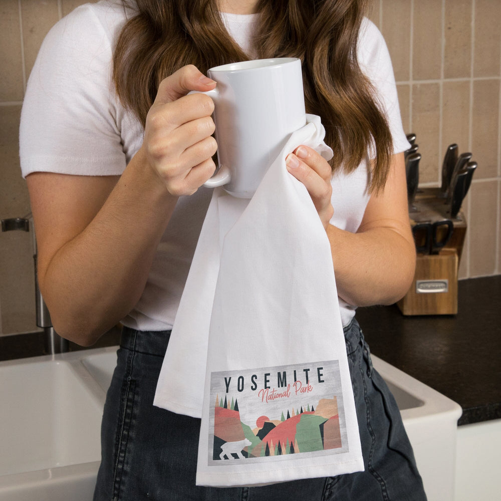 Yosemite National Park, California, El Capitan and Half Dome, Bear Press, Organic Cotton Kitchen Tea Towels Kitchen Lantern Press 