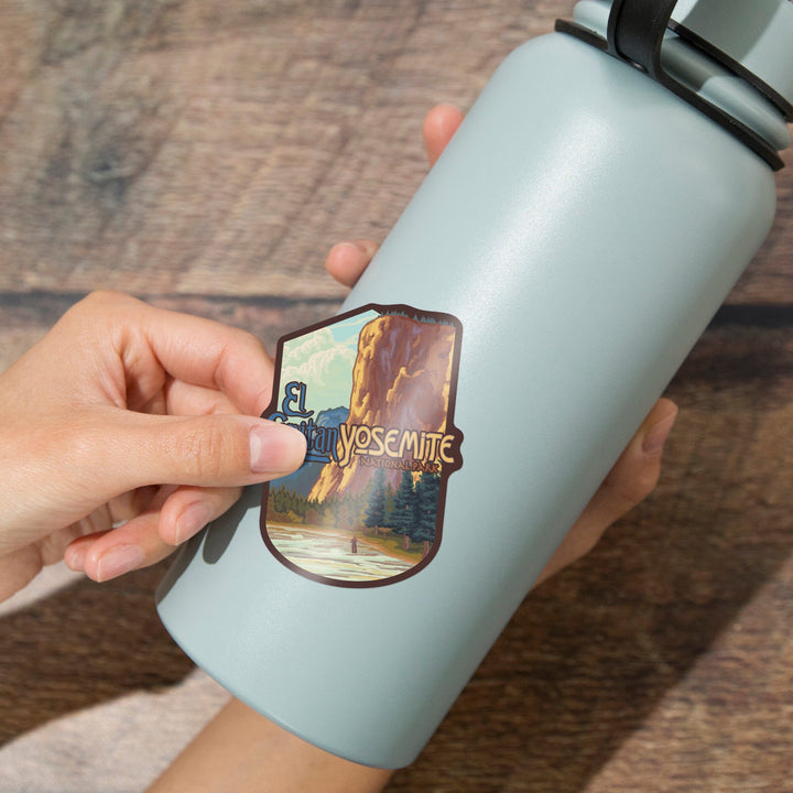 Yosemite National Park, California, El Capitan, Contour, Vinyl Sticker Sticker Lantern Press 