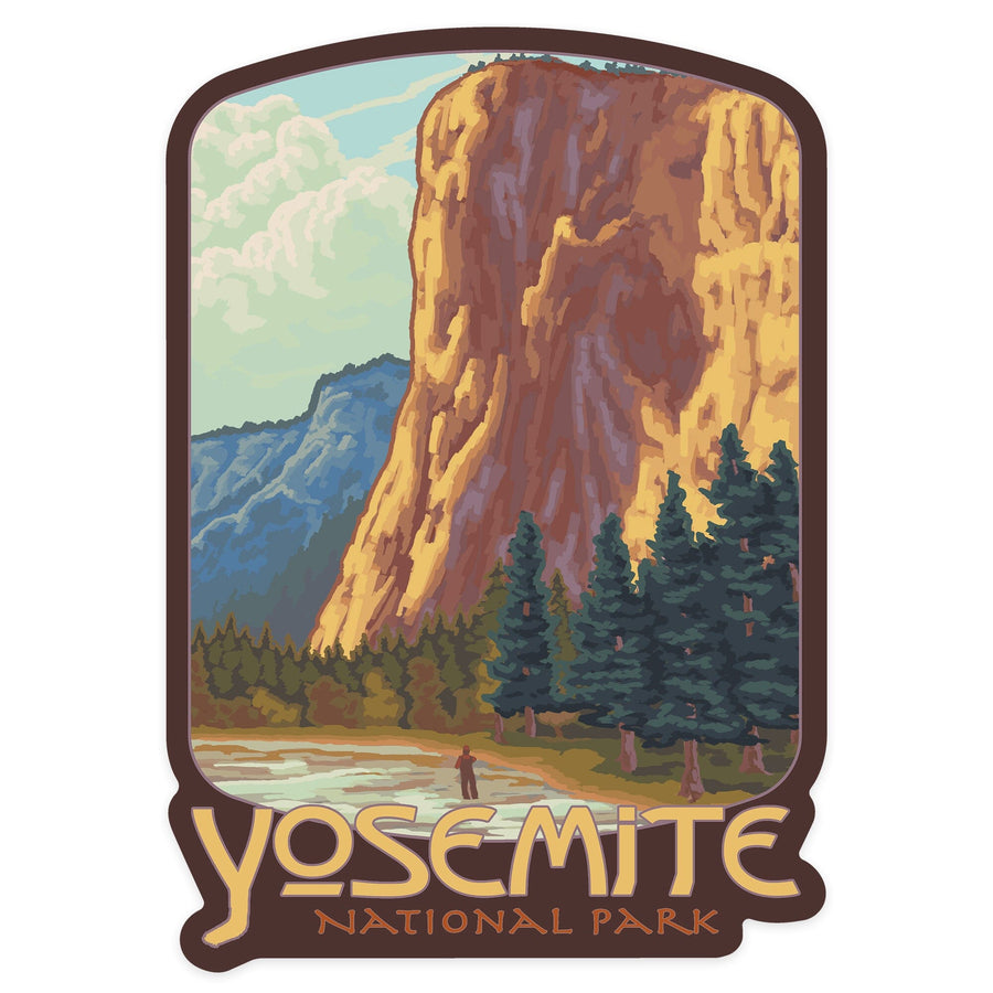 Yosemite National Park, California, El Capitan, Contour, Vinyl Sticker Sticker Lantern Press 