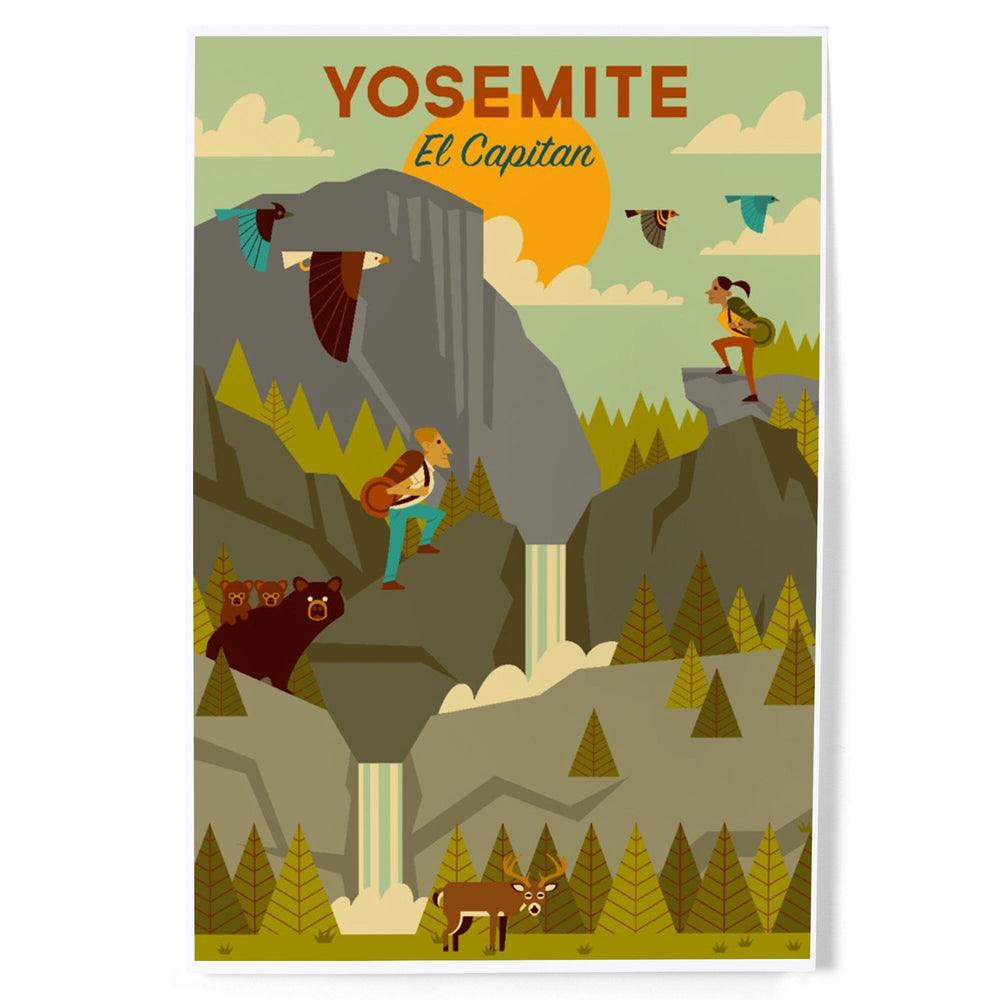 Yosemite National Park, California, El Capitan, Geometric National Park Series, Art & Giclee Prints Art Lantern Press 8 x 12 Art Print 