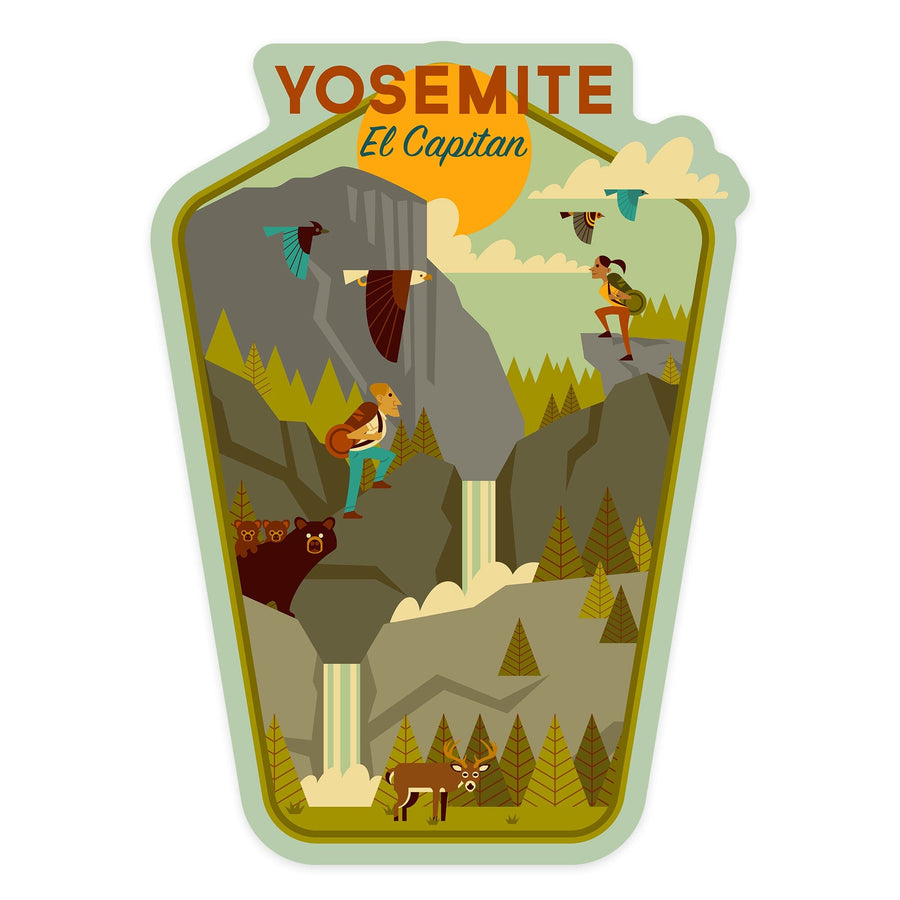 Yosemite National Park, California, El Capitan, Geometric National Park Series, Contour, Vinyl Sticker Sticker Lantern Press 