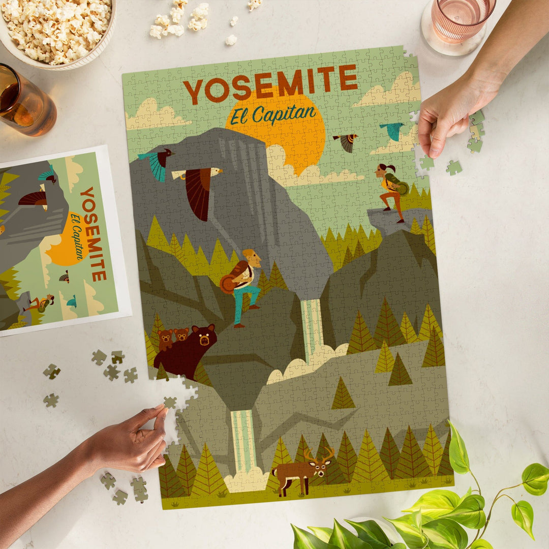 Yosemite National Park, California, El Capitan, Geometric National Park Series, Jigsaw Puzzle Puzzle Lantern Press 