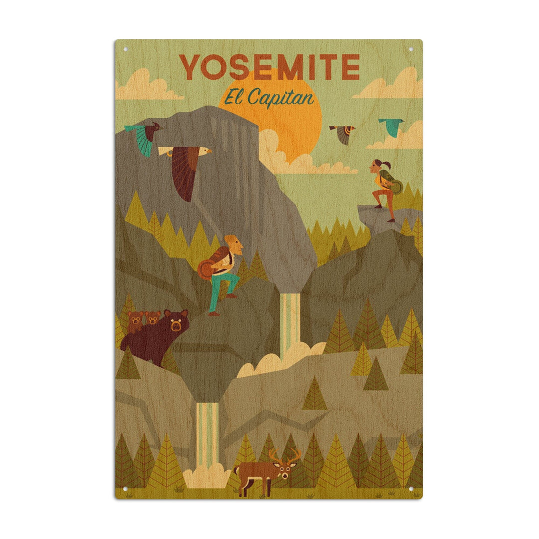Yosemite National Park, California, El Capitan, Geometric National Park Series, Lantern Press Artwork, Wood Signs and Postcards Wood Lantern Press 10 x 15 Wood Sign 