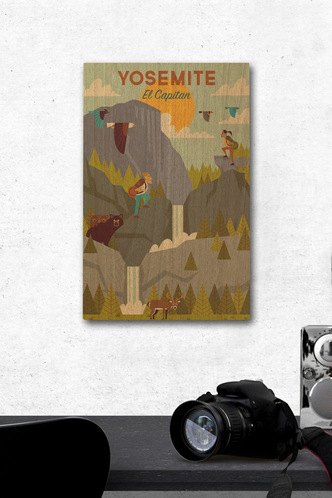 Yosemite National Park, California, El Capitan, Geometric National Park Series, Lantern Press Artwork, Wood Signs and Postcards Wood Lantern Press 12 x 18 Wood Gallery Print 