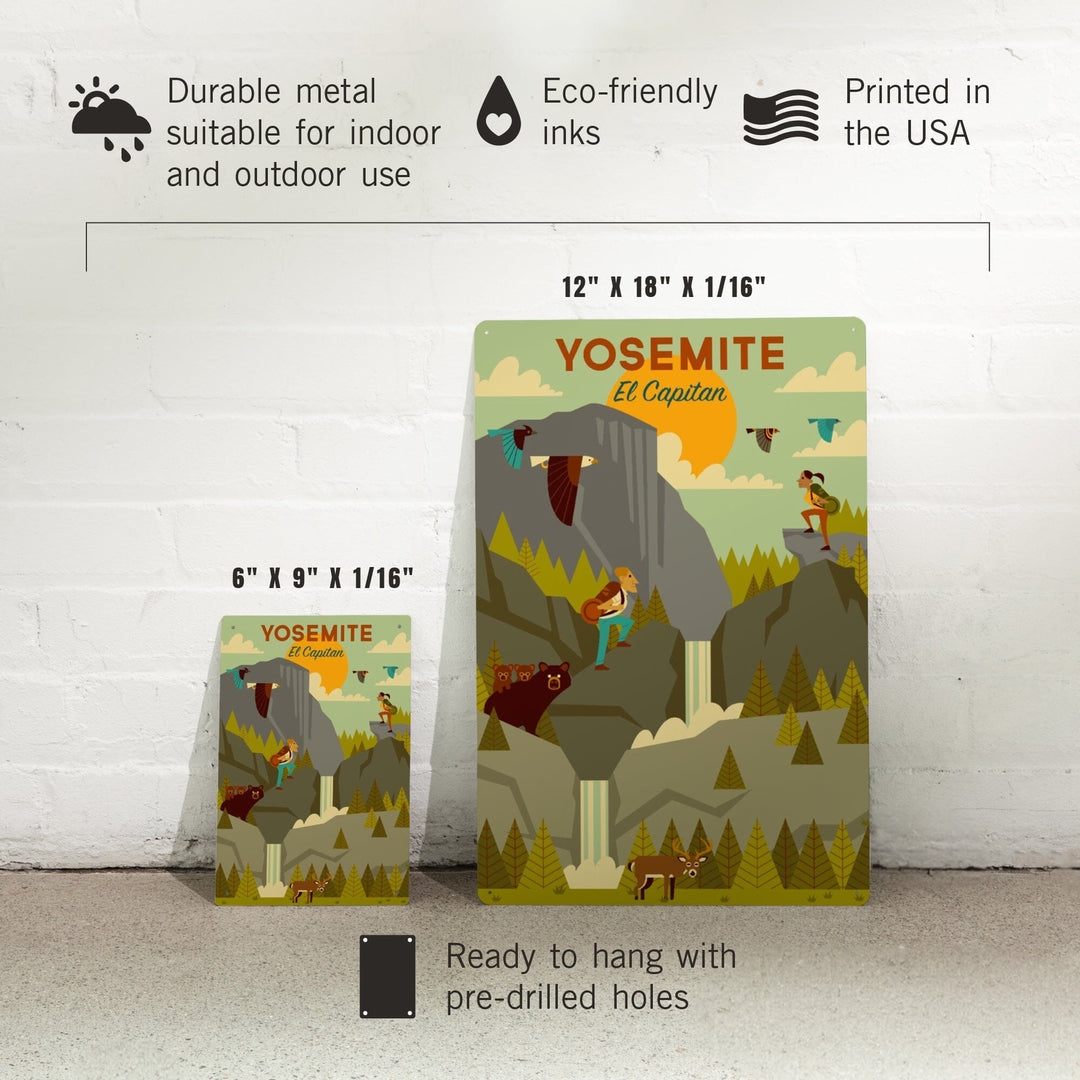 Yosemite National Park, California, El Capitan, Geometric National Park Series, Metal Signs Metal Lantern Press 